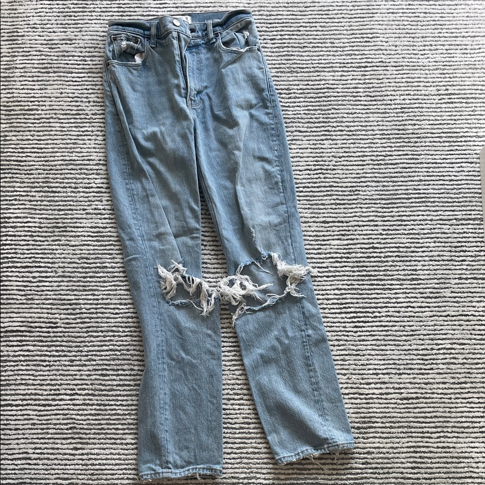 Abercrombie & Fitch Light Blue Distressed Straight Leg Jeans